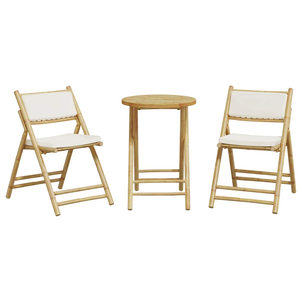Ensemble de bistro pliante 3 pcs et coussins blanc crème bambou - XIOS