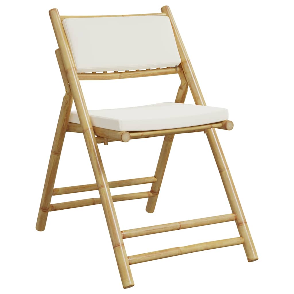 Ensemble de bistro pliante 3 pcs et coussins blanc crème bambou - XIOS