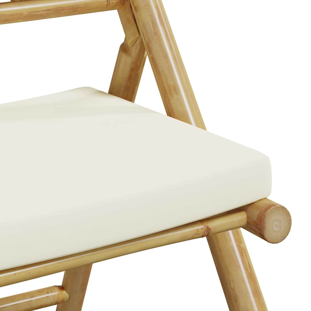 Ensemble de bistro pliante 3 pcs et coussins blanc crème bambou - XIOS