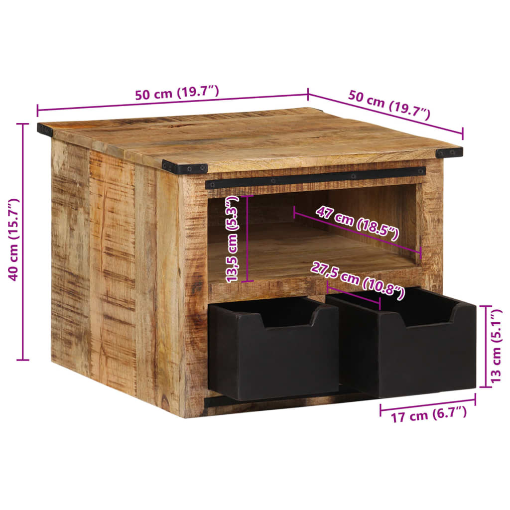 Table basse avec tiroirs 50x50x40 cm bois de manguier massif - XIOS