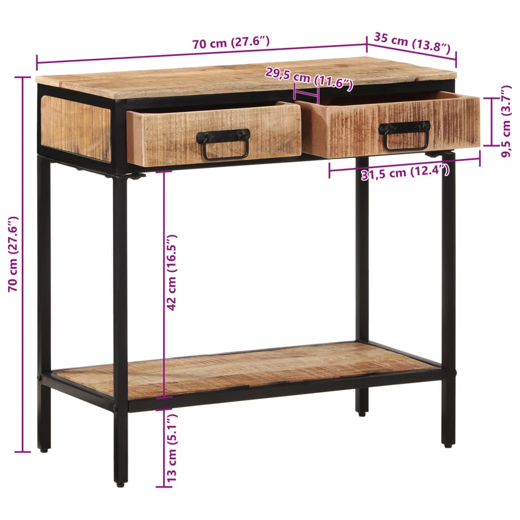 Table console 70x35x70 cm bois de manguier massif brut - XIOS