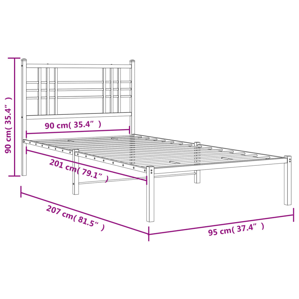 Cadre de lit métal sans matelas avec tête de lit noir 90x200 cm - XIOS