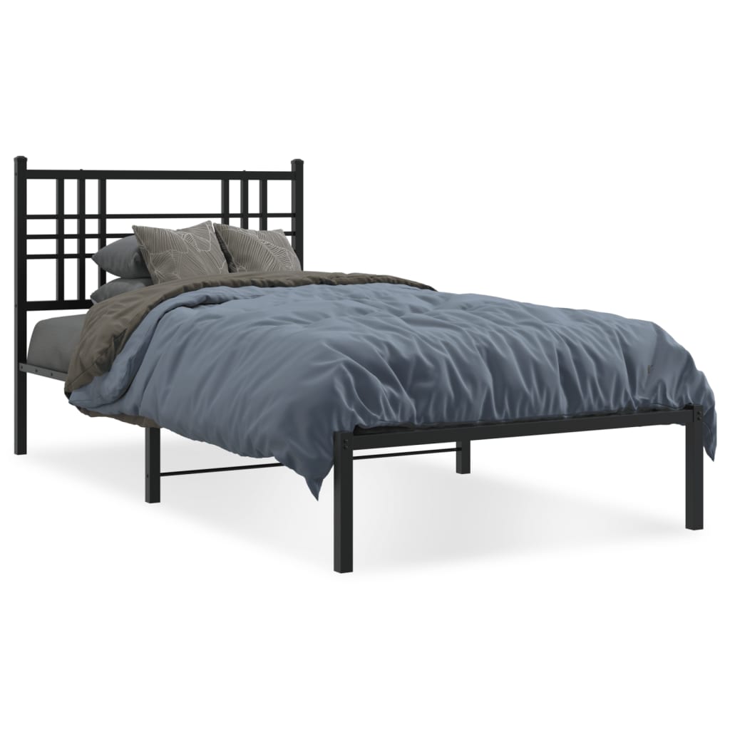 Cadre de lit métal sans matelas avec tête de lit noir 100x190cm - XIOS