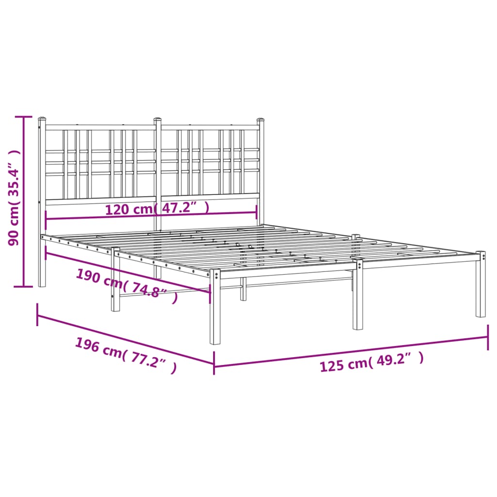 Cadre de lit métal sans matelas avec tête de lit noir 120x190cm - XIOS