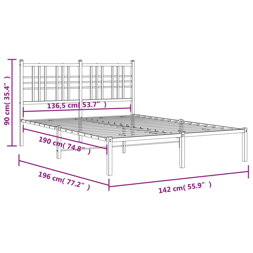 Cadre de lit métal sans matelas avec tête de lit noir 135x190cm - XIOS