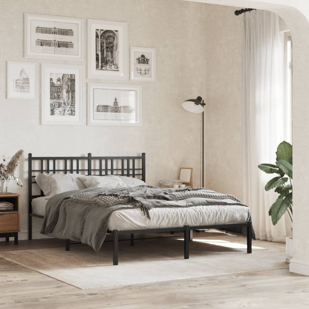 Cadre de lit métal sans matelas avec tête de lit noir 135x190cm - XIOS