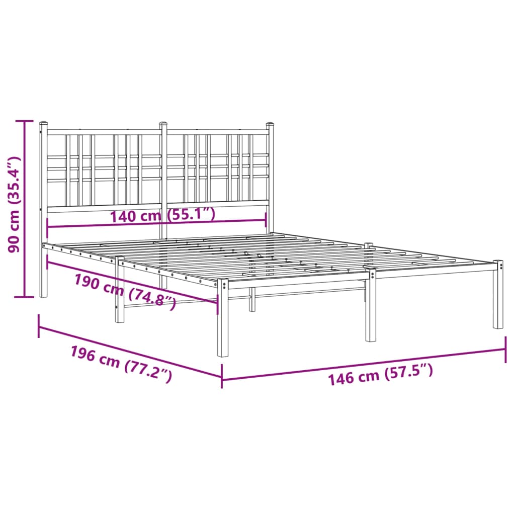 Cadre de lit métal sans matelas avec tête de lit noir 140x190cm - XIOS