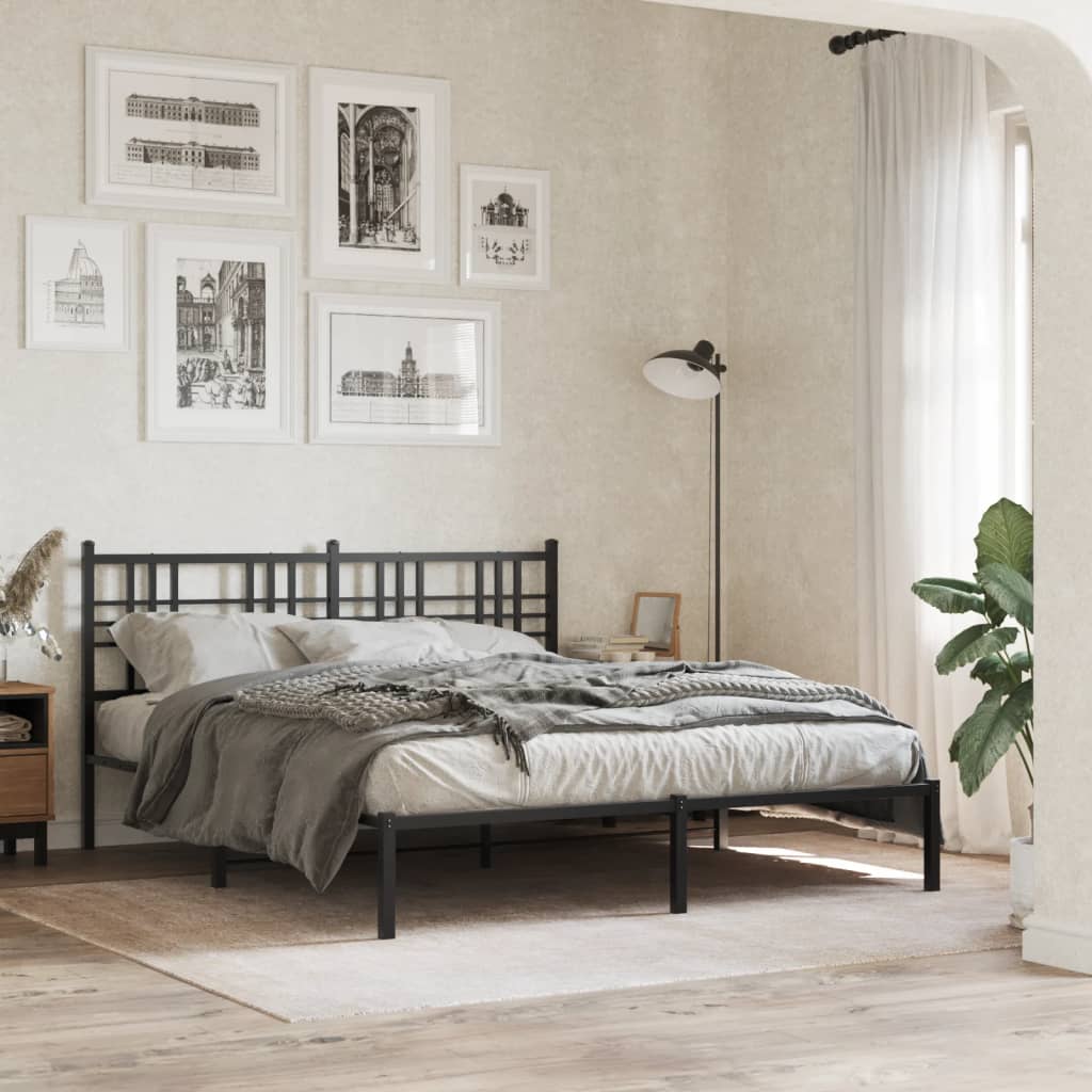 Cadre de lit métal sans matelas avec tête de lit noir 150x200cm - XIOS