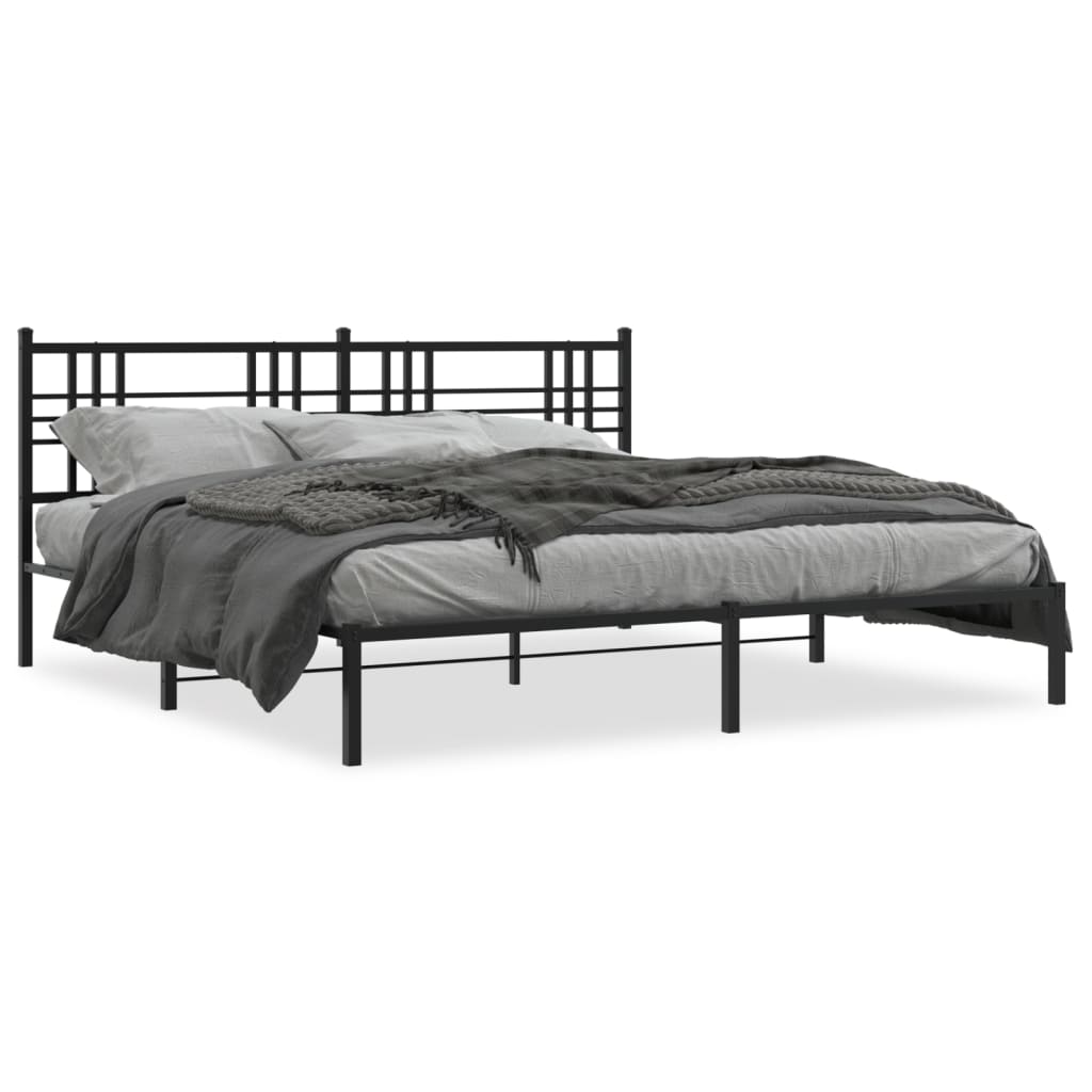 Cadre de lit métal sans matelas avec tête de lit noir 193x203cm - XIOS