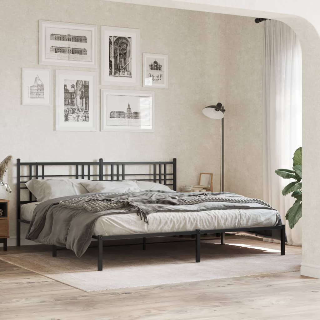 Cadre de lit métal sans matelas avec tête de lit noir 193x203cm - XIOS
