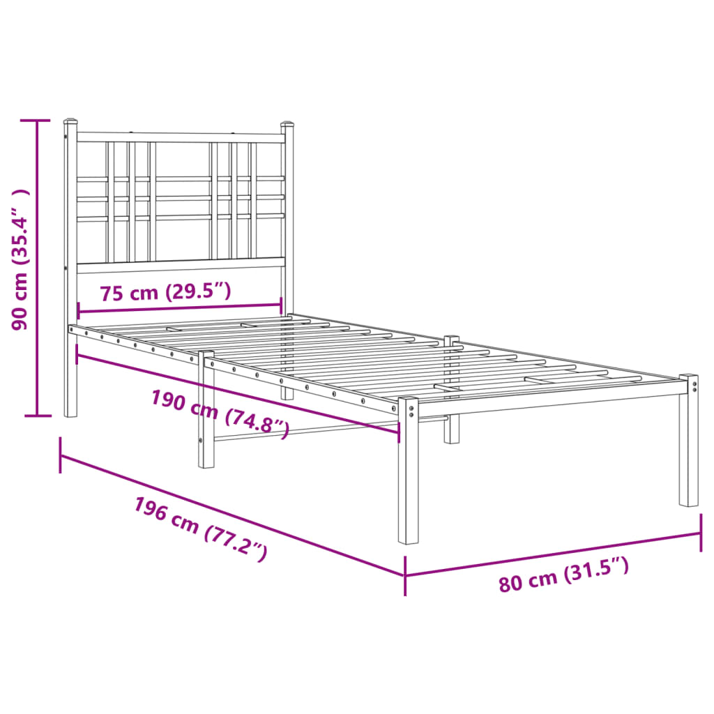 Cadre de lit métal sans matelas avec pied de lit noir 75x190 cm - XIOS