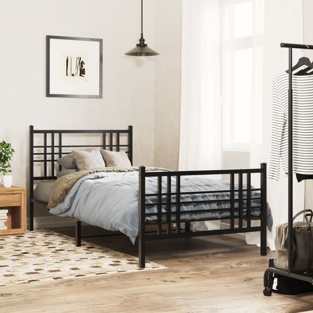 Cadre de lit métal sans matelas et pied de lit noir 100x200 cm - XIOS