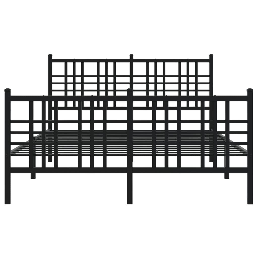 Cadre de lit métal sans matelas avec pied de lit noir 137x190cm - XIOS