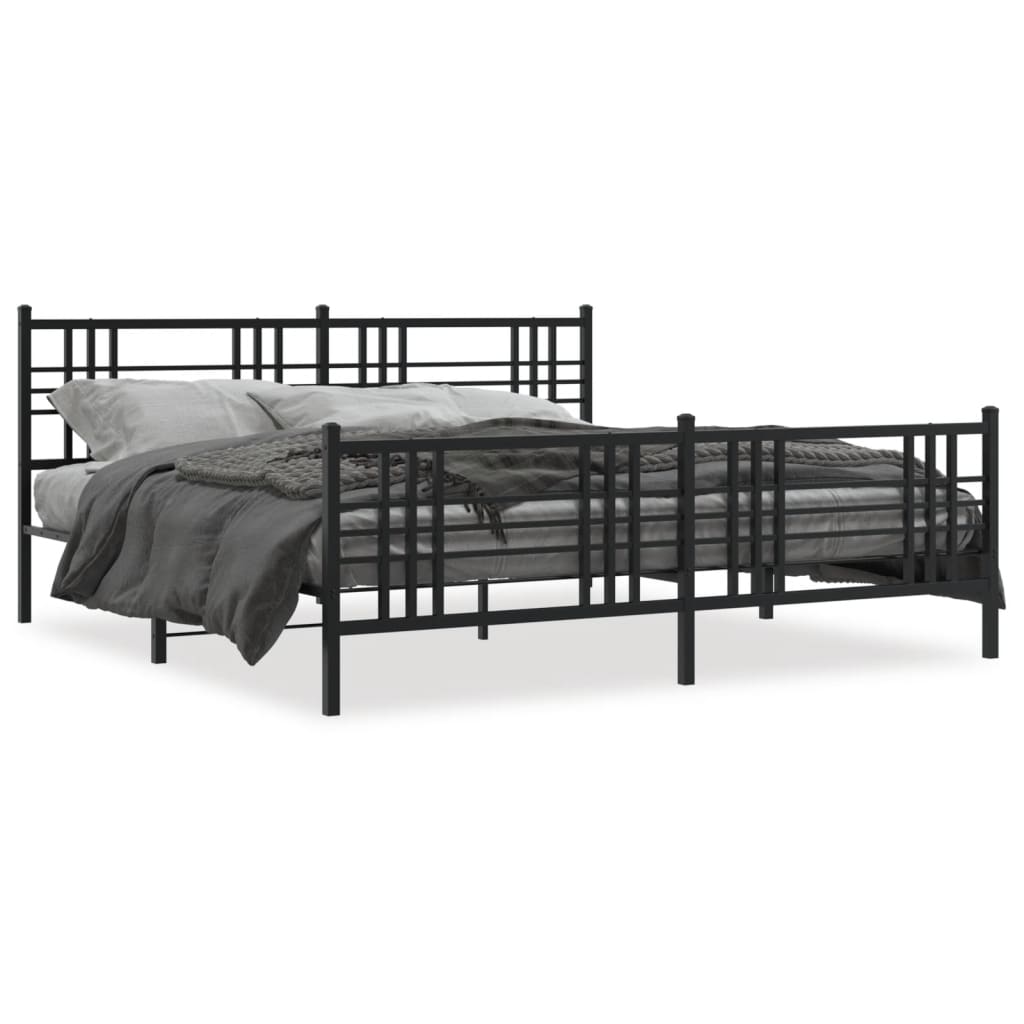 Cadre de lit métal sans matelas avec pied de lit noir 193x203cm - XIOS