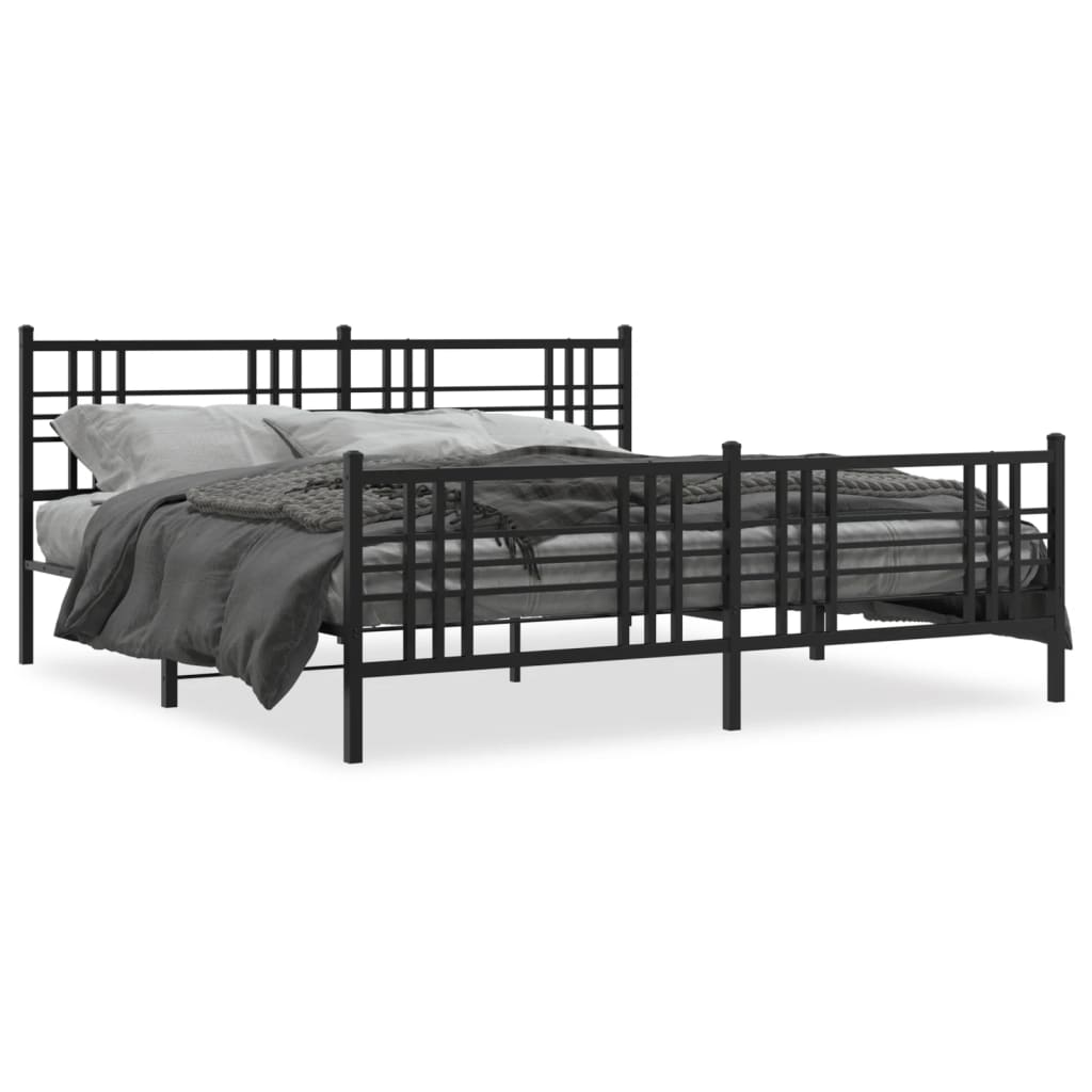 Cadre de lit métal sans matelas avec pied de lit noir 200x200cm - XIOS