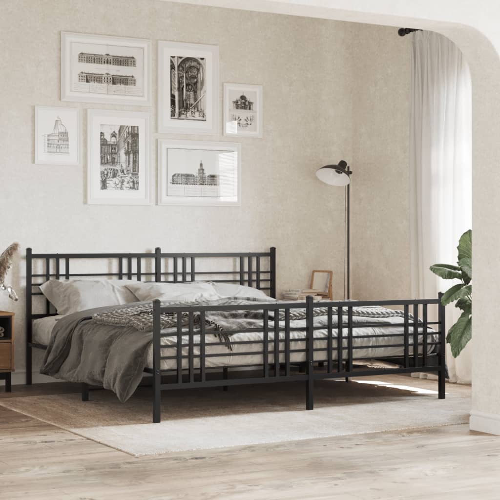 Cadre de lit métal sans matelas avec pied de lit noir 200x200cm - XIOS