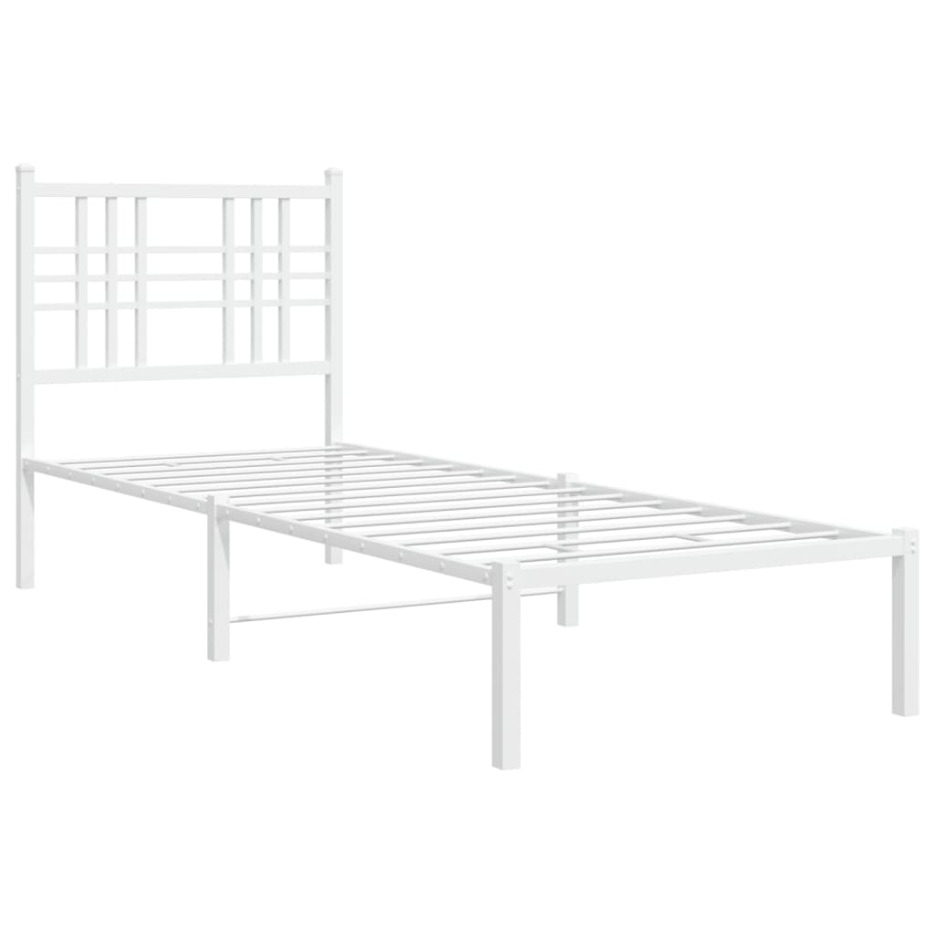 Cadre de lit métal sans matelas avec tête de lit blanc 75x190cm - XIOS