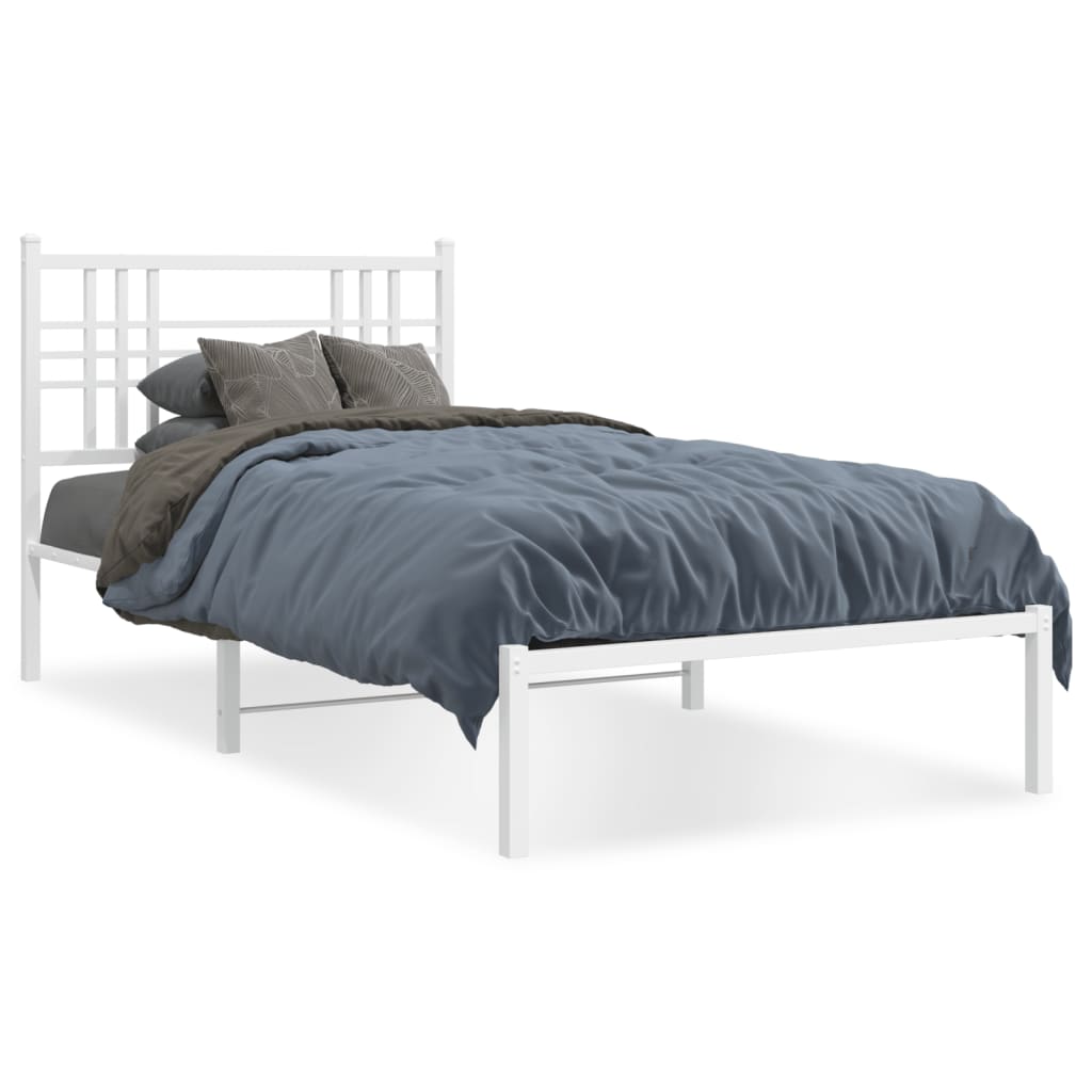 Cadre de lit métal sans matelas et tête de lit blanc 100x190 cm - XIOS
