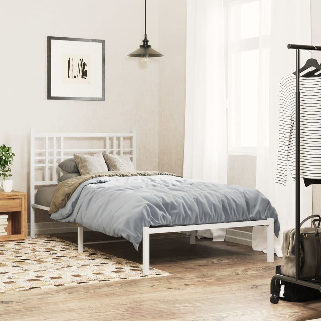 Cadre de lit métal sans matelas et tête de lit blanc 100x190 cm - XIOS
