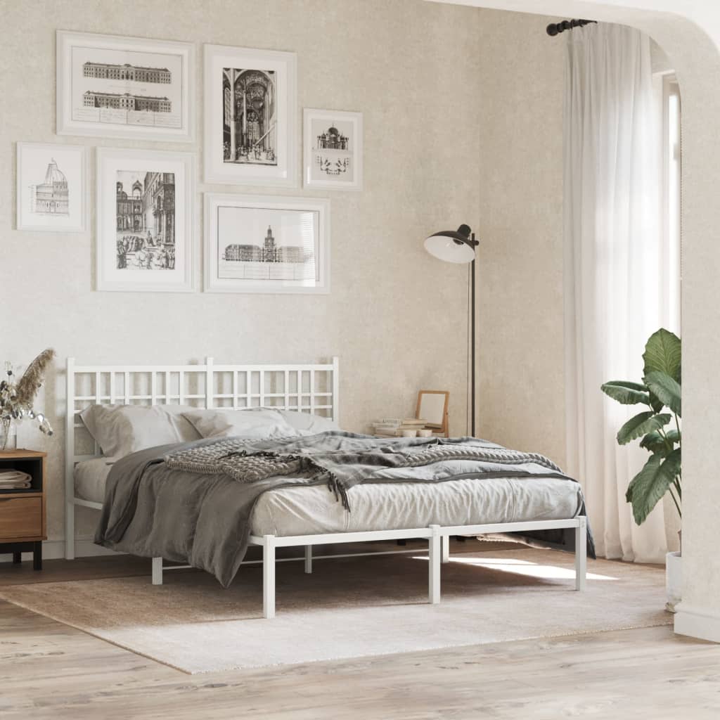 Cadre de lit métal sans matelas et tête de lit blanc 140x190 cm - XIOS