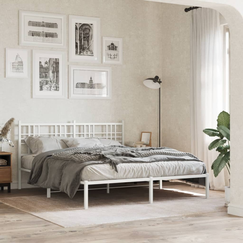Cadre de lit métal sans matelas et tête de lit blanc 150x200 cm - XIOS