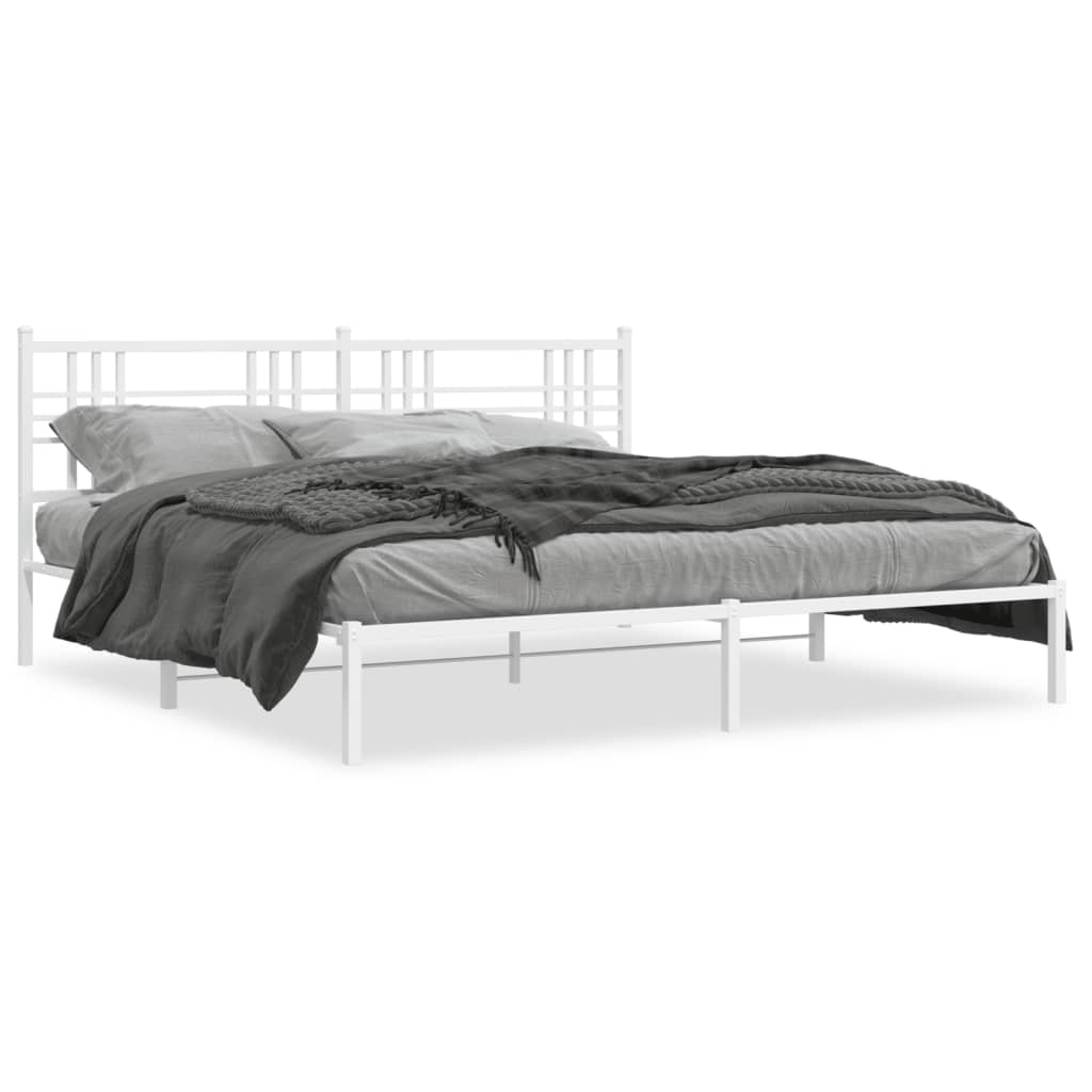 Cadre de lit métal sans matelas et tête de lit blanc 183x213 cm - XIOS