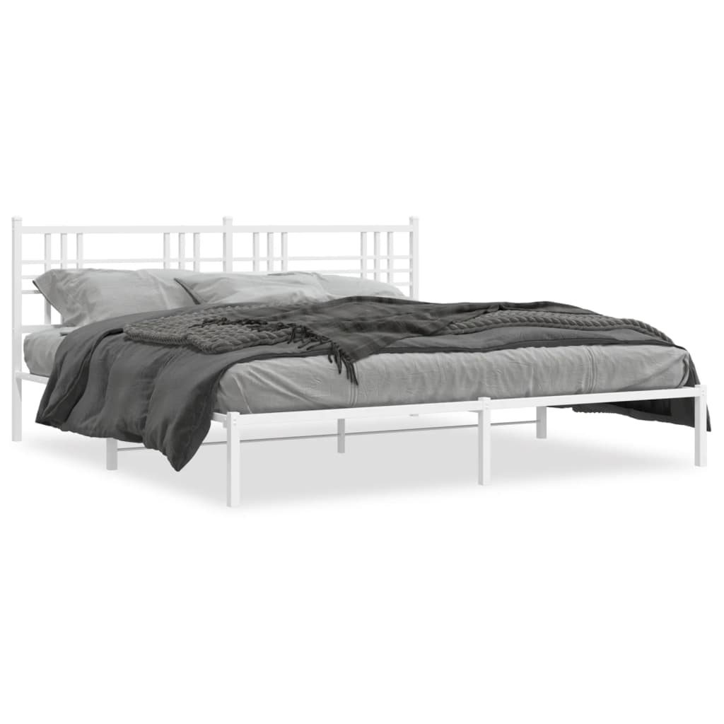 Cadre de lit métal sans matelas et tête de lit blanc 193x203 cm - XIOS