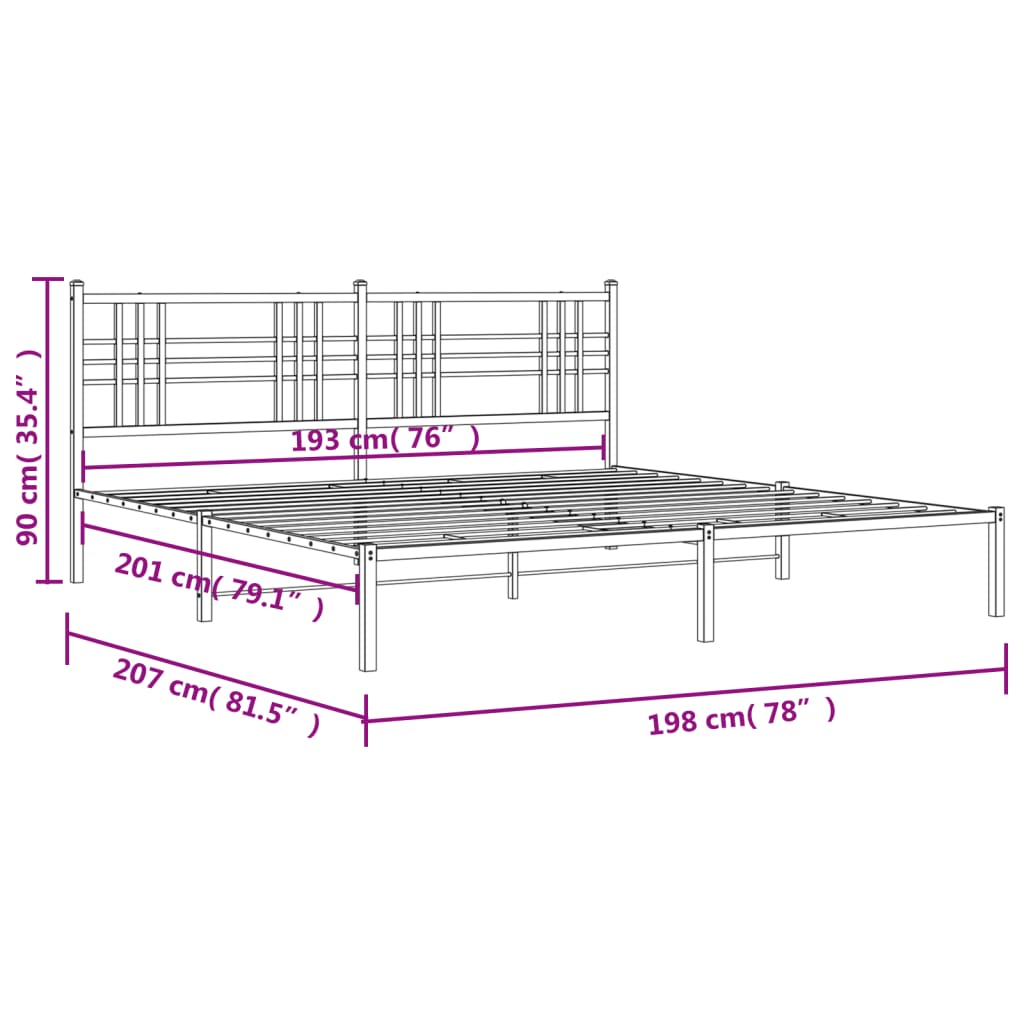 Cadre de lit métal sans matelas et tête de lit blanc 193x203 cm - XIOS