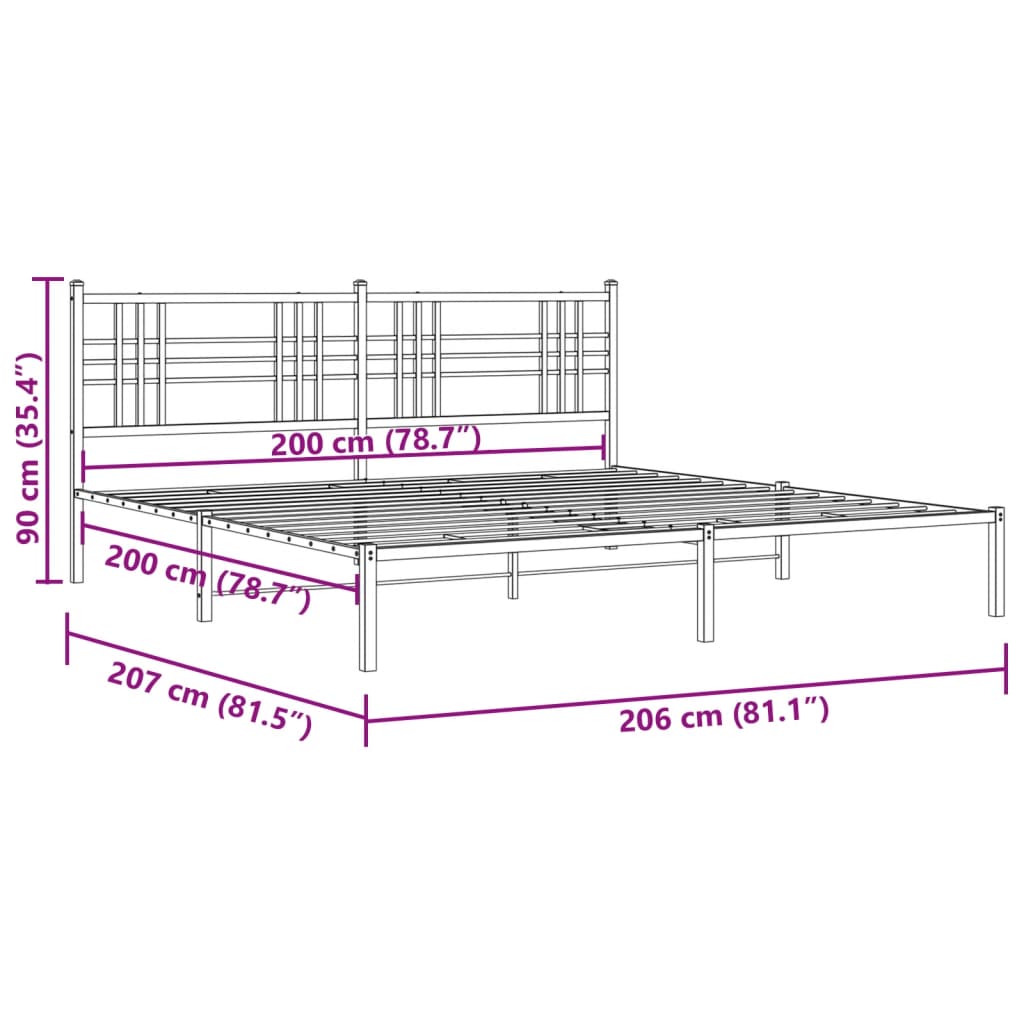 Cadre de lit métal sans matelas et tête de lit blanc 200x200 cm - XIOS