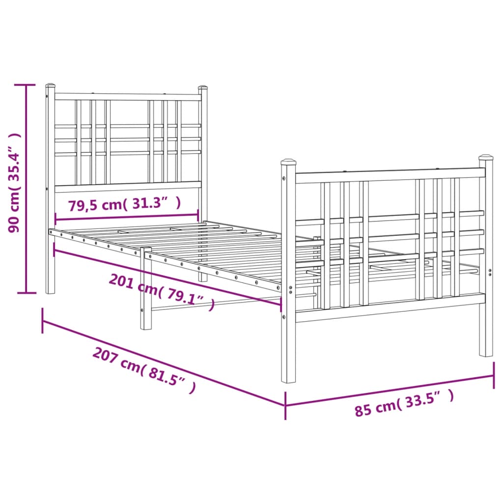 Cadre de lit métal sans matelas avec pied de lit blanc 80x200cm - XIOS