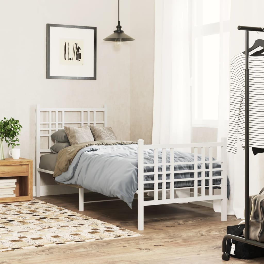 Cadre de lit métal sans matelas avec pied de lit blanc 80x200cm - XIOS