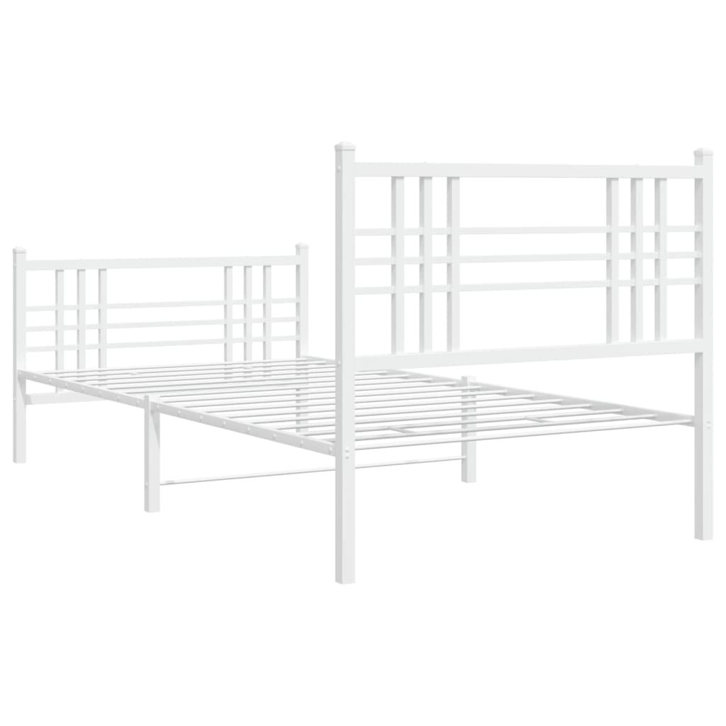 Cadre de lit métal sans matelas avec pied de lit blanc 90x190cm - XIOS