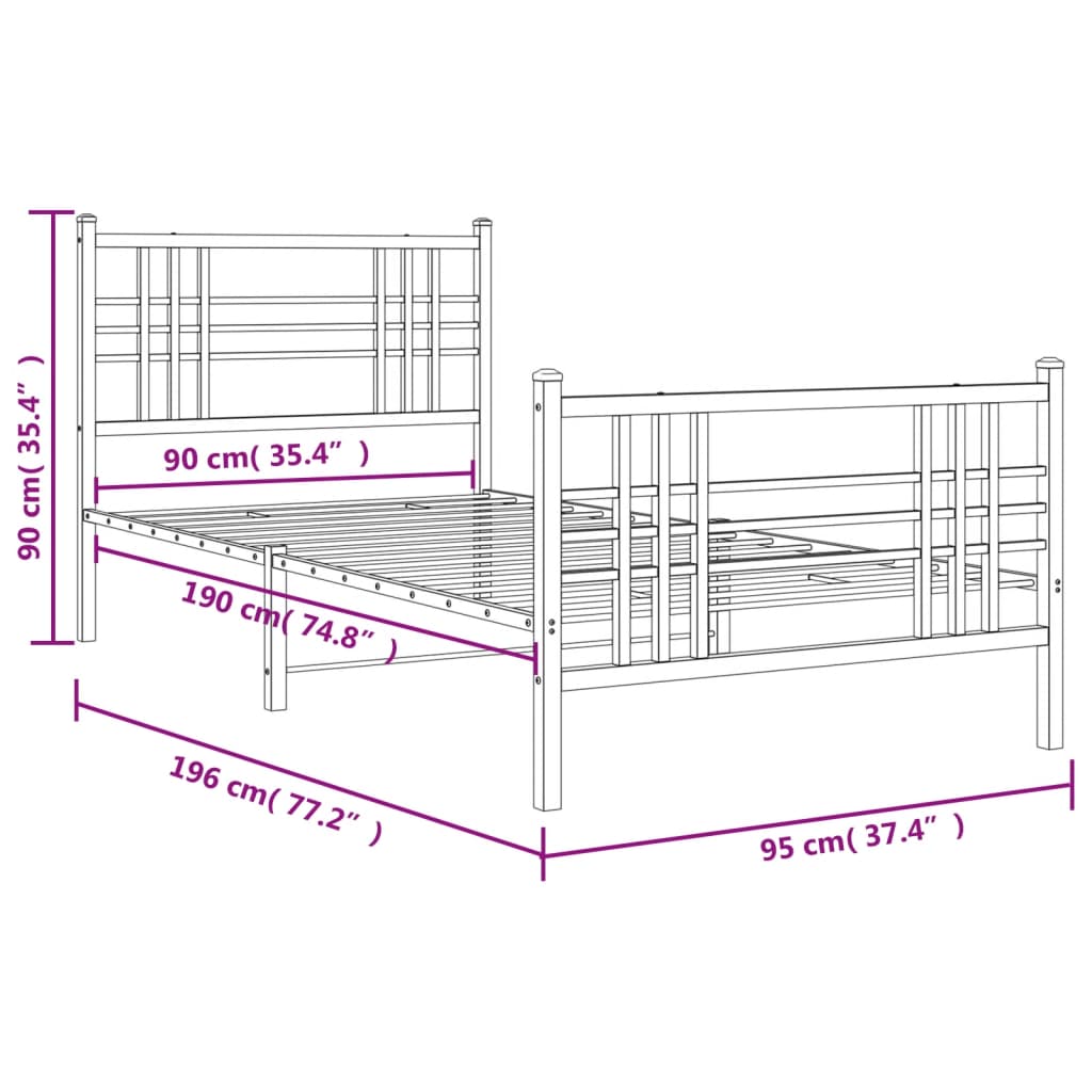 Cadre de lit métal sans matelas avec pied de lit blanc 90x190cm - XIOS