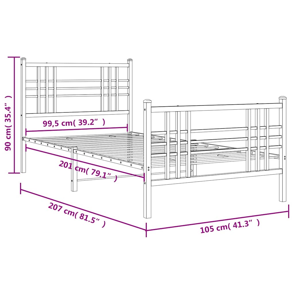 Cadre de lit métal sans matelas et pied de lit blanc 100x200 cm - XIOS