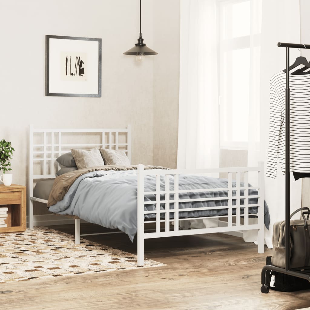 Cadre de lit métal sans matelas et pied de lit blanc 100x200 cm - XIOS