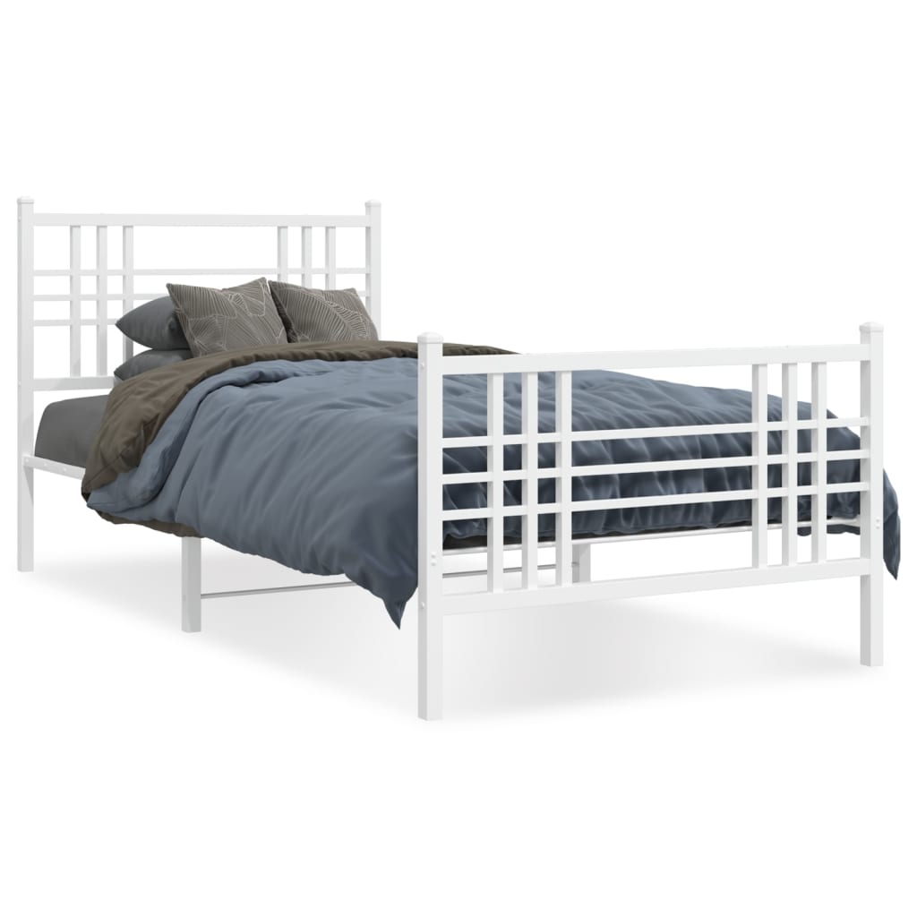 Cadre de lit métal sans matelas et pied de lit blanc 107x203 cm - XIOS