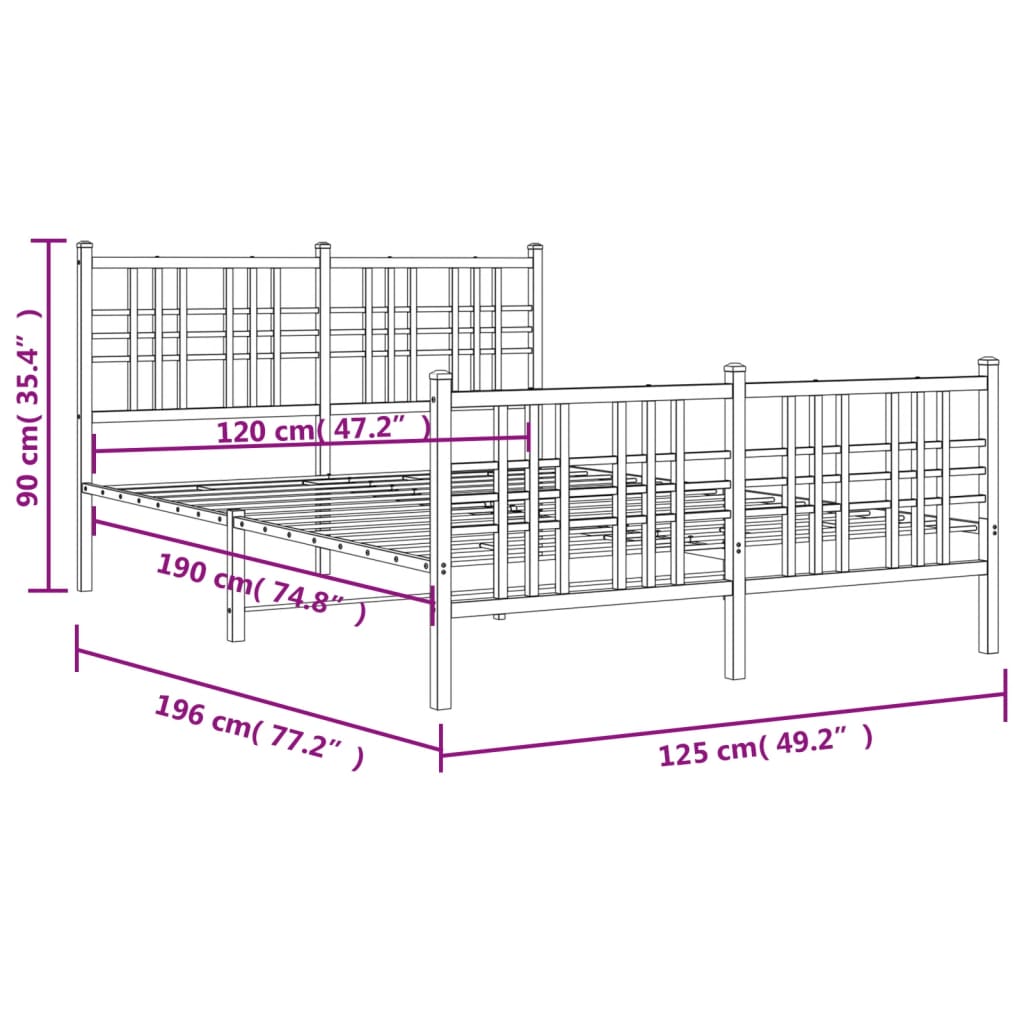 Cadre de lit métal sans matelas et pied de lit blanc 120x190 cm - XIOS