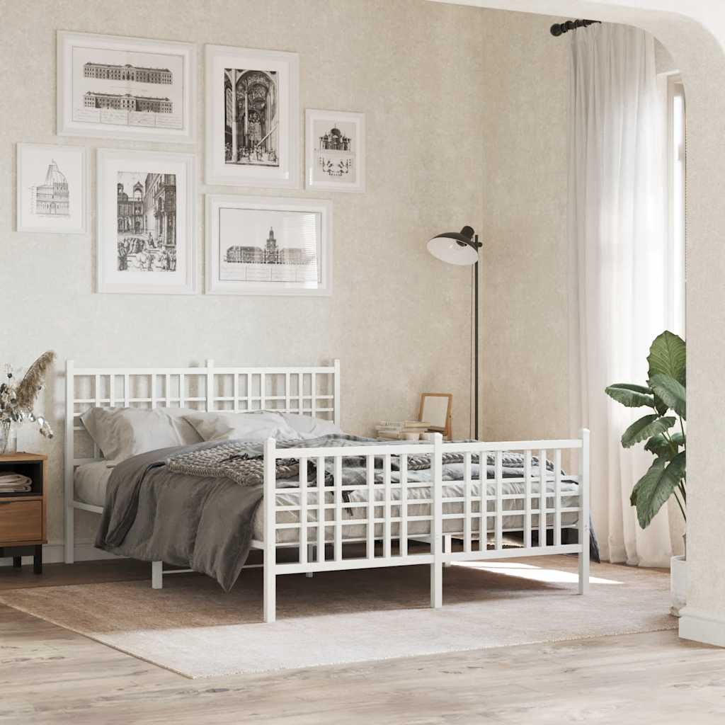 Cadre de lit métal sans matelas et pied de lit blanc 120x190 cm - XIOS