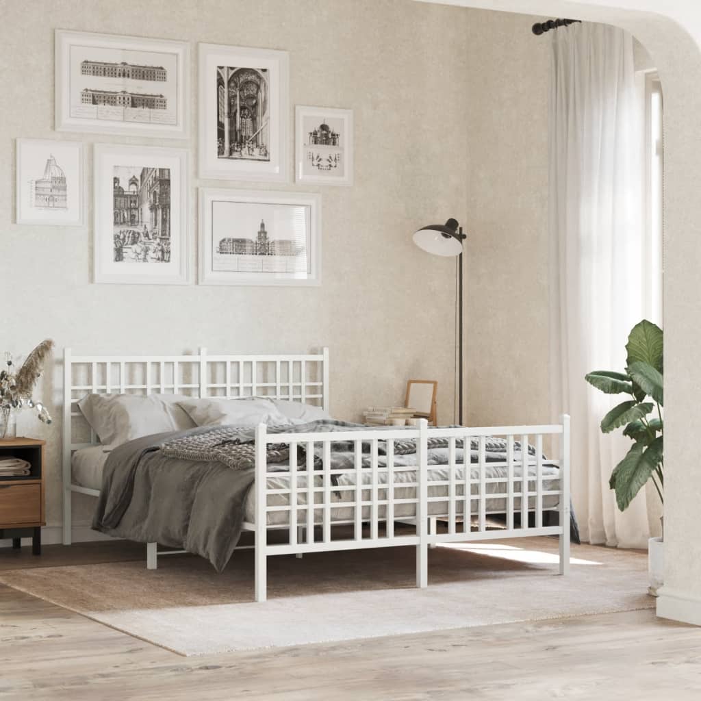 Cadre de lit métal sans matelas et pied de lit blanc 120x200 cm - XIOS