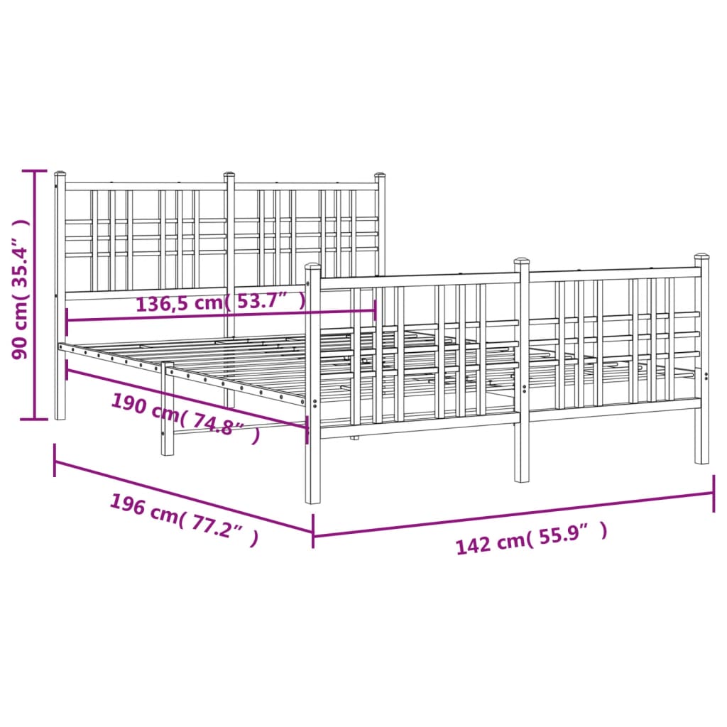 Cadre de lit métal sans matelas et pied de lit blanc 137x190 cm - XIOS