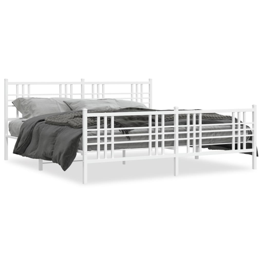 Cadre de lit métal sans matelas et pied de lit blanc 180x200 cm - XIOS