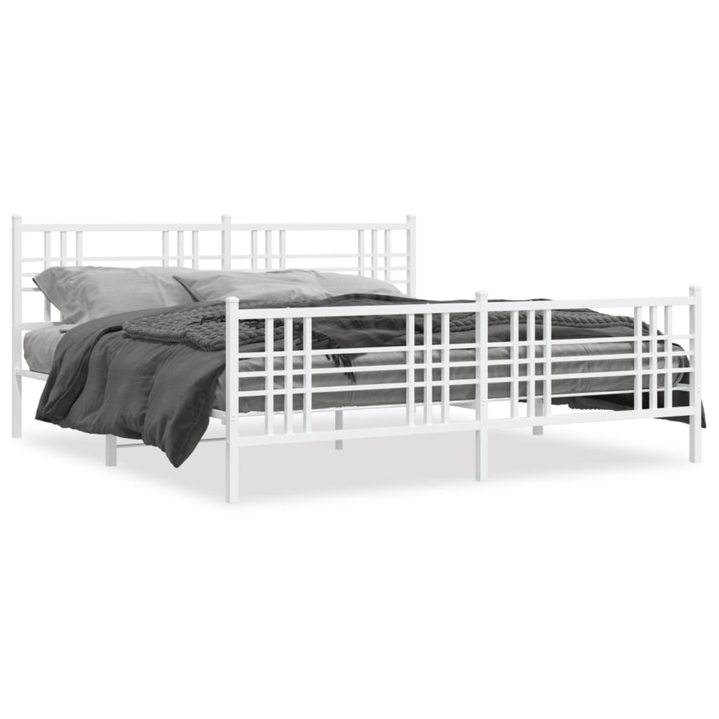 Cadre de lit métal sans matelas et pied de lit blanc 183x213 cm - XIOS