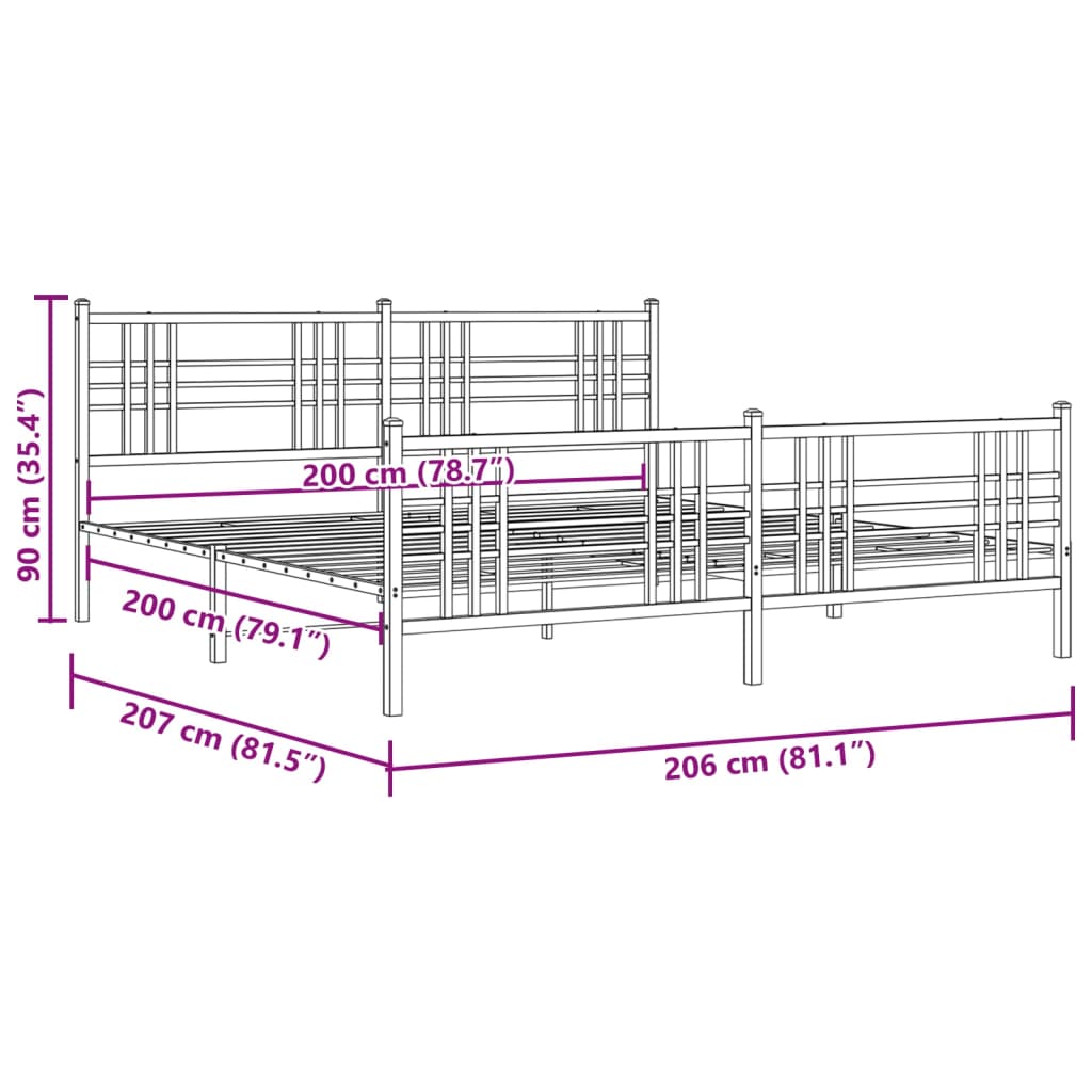Cadre de lit métal sans matelas et pied de lit blanc 200x200 cm - XIOS