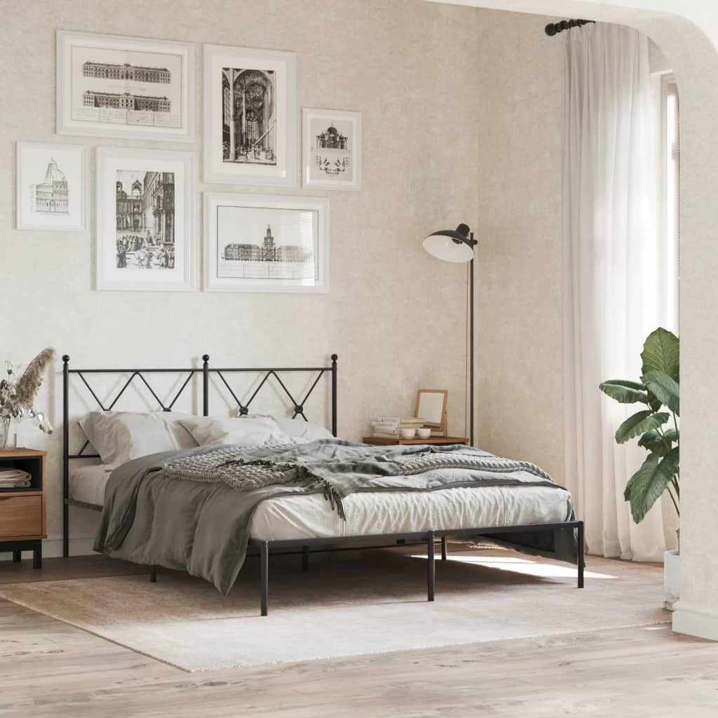 Cadre de lit métal sans matelas avec tête de lit noir 140x190cm - XIOS