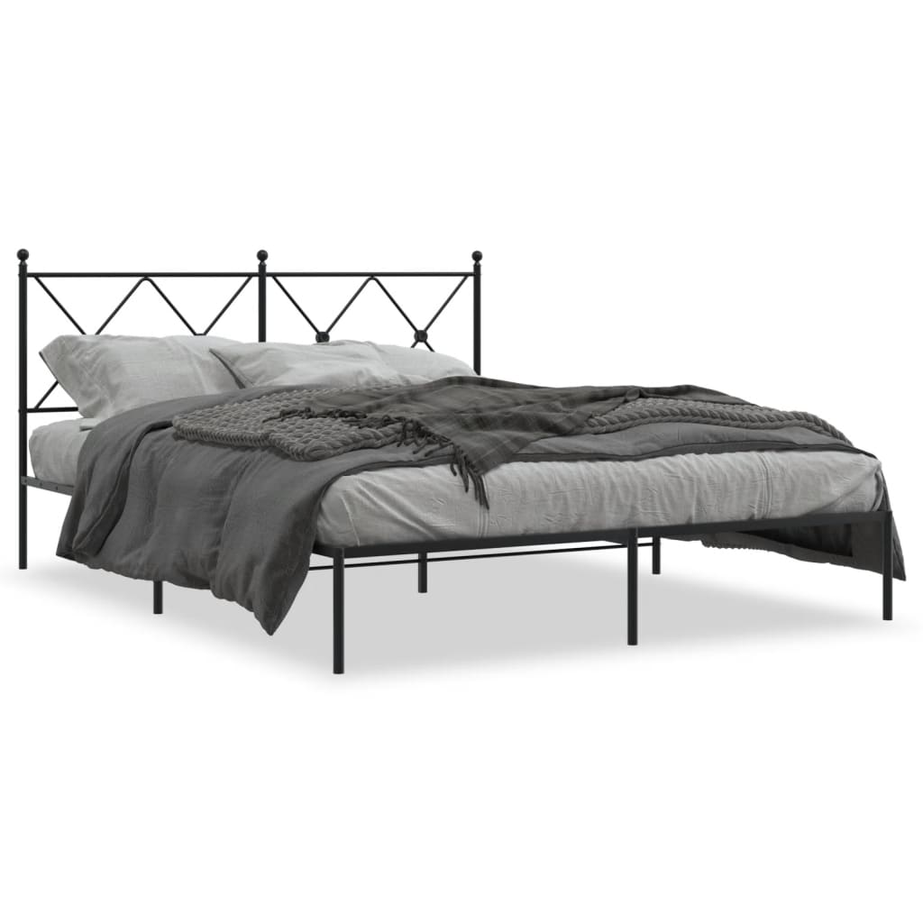 Cadre de lit métal sans matelas et tête de lit noir 160x200 cm - XIOS