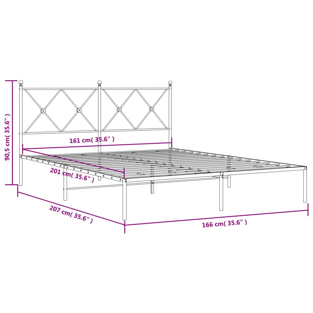 Cadre de lit métal sans matelas et tête de lit noir 160x200 cm - XIOS