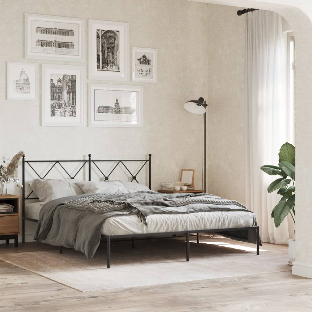 Cadre de lit métal sans matelas et tête de lit noir 160x200 cm - XIOS