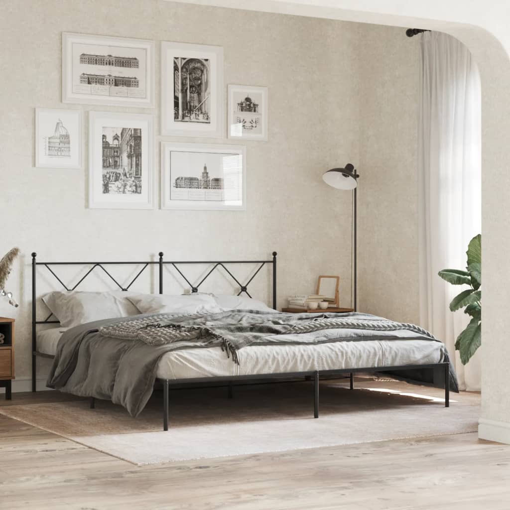 Cadre de lit métal sans matelas avec tête de lit noir 183x213cm - XIOS