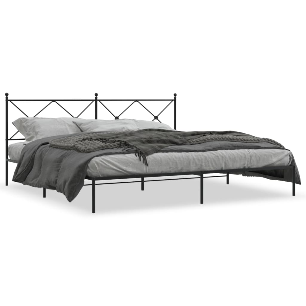Cadre de lit métal sans matelas avec tête de lit noir 200x200cm - XIOS