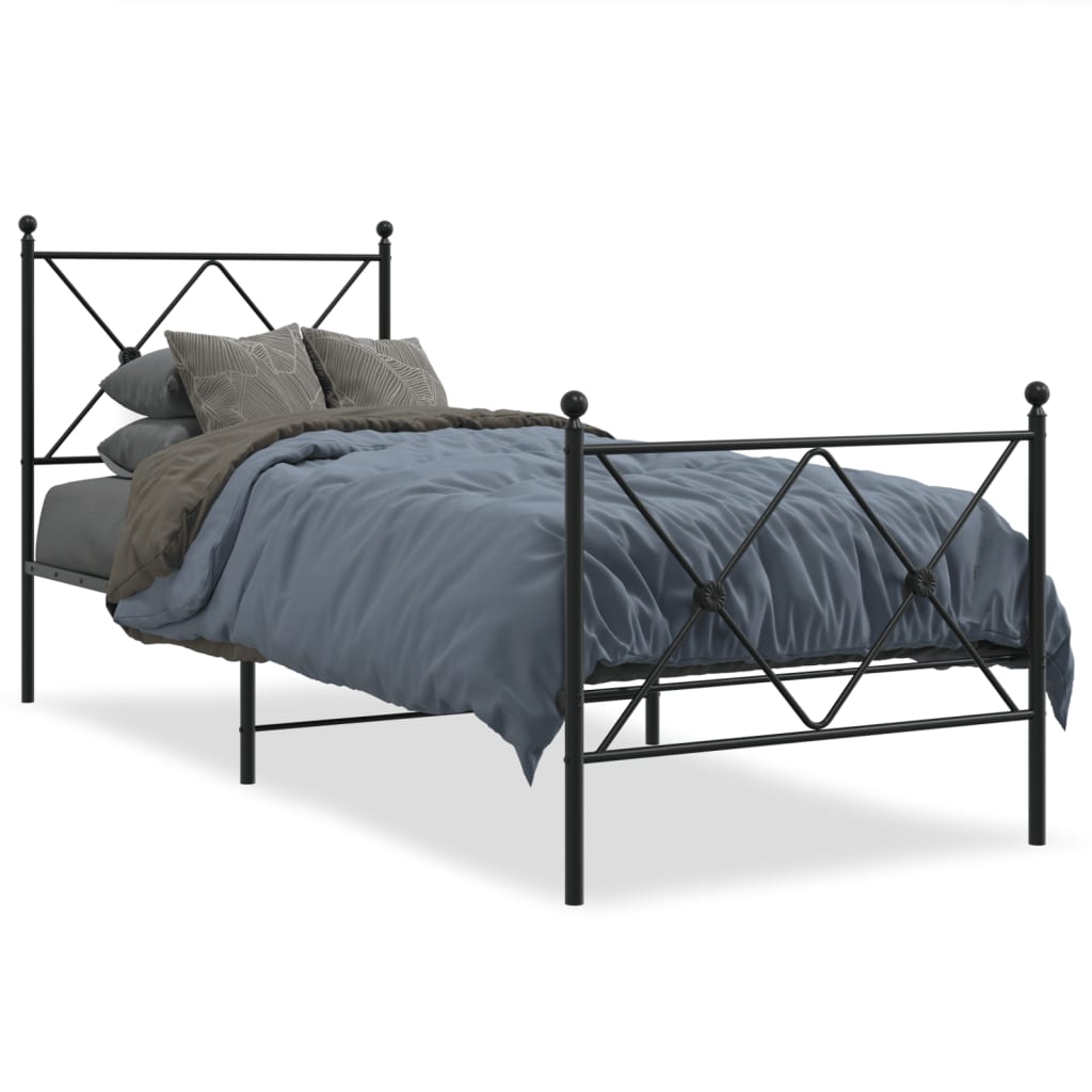 Cadre de lit métal sans matelas avec pied de lit noir 75x190 cm - XIOS